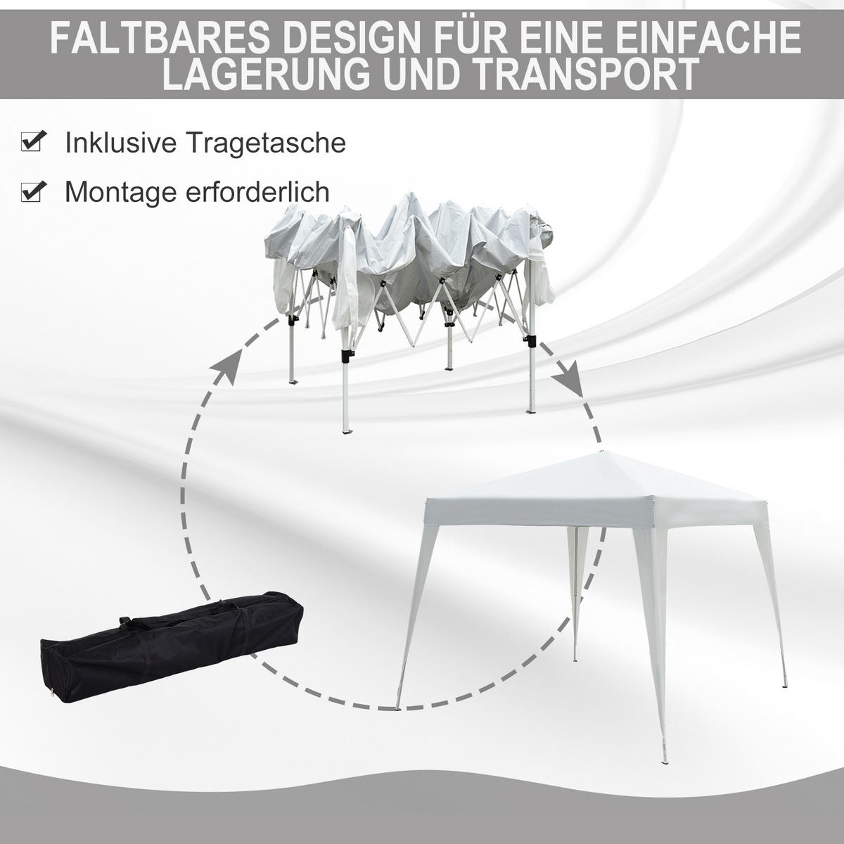 FALTPAVILLON, Grau, Stahl, Oxford - Weiß, Metall (240/250/240cm) - Outsunny