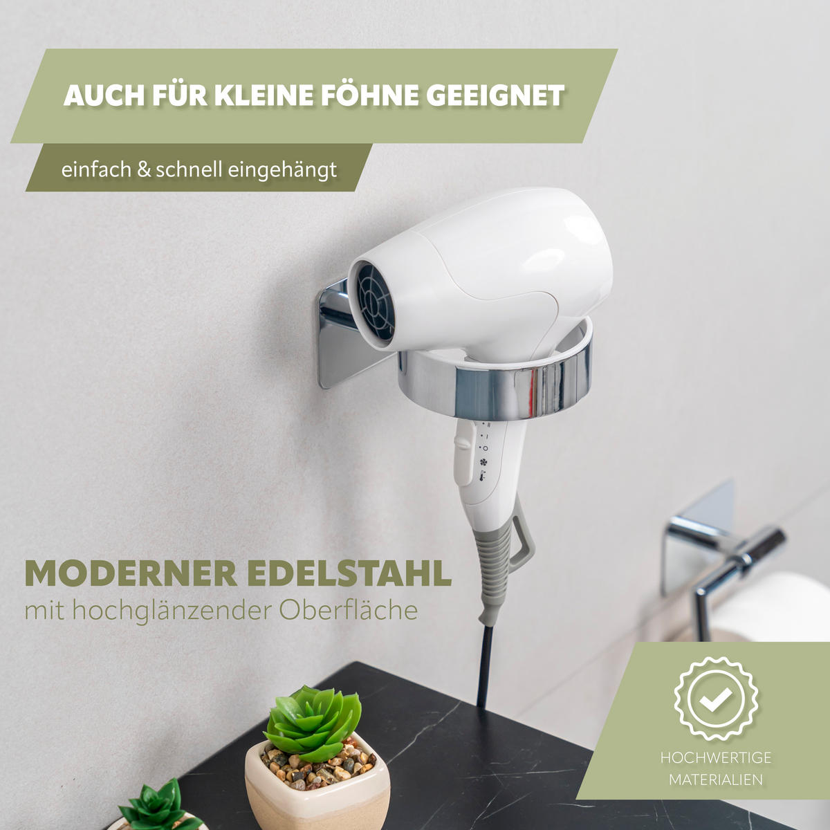 HAARTROCKNERHALTER LUCENTE TAPE, Edelst. - Chromfarben, Metall (10/6/14.5cm) - bremermann