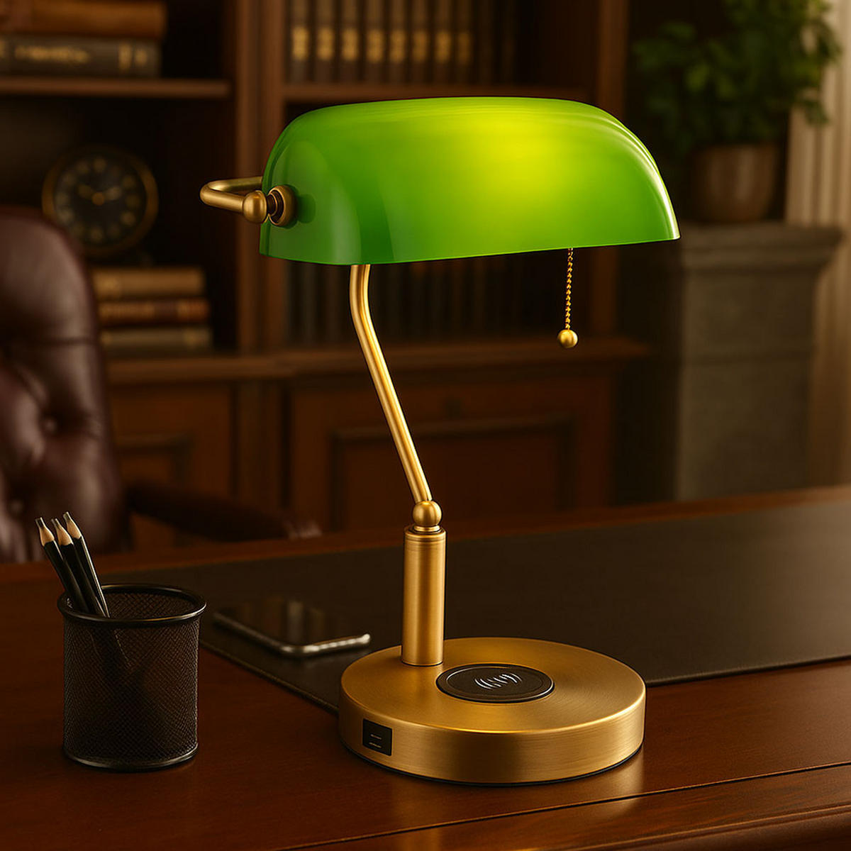 LED TISCHLEUCHTE Antique Messing Grün - Messingfarben, Glas (26.5/20/36cm) - Globo Lighting