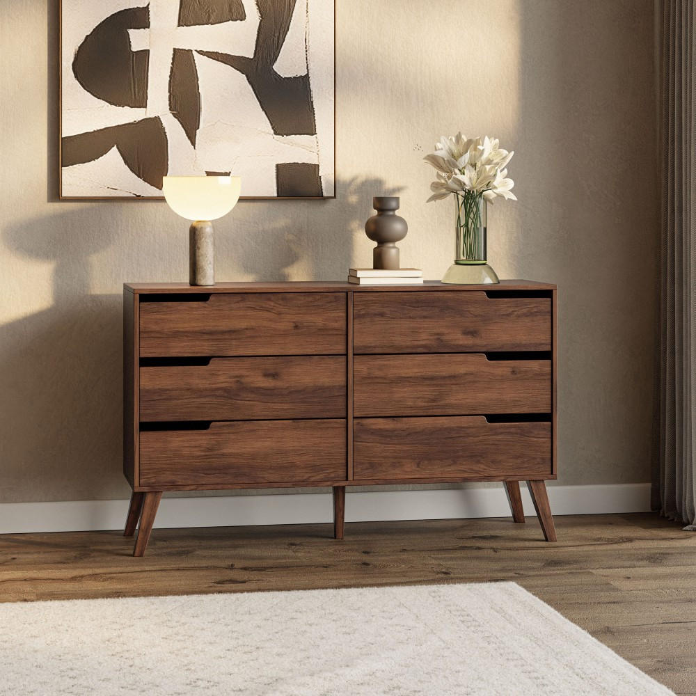 KOMMODE Norel mit 6 Schubladen, Walnuss - Walnussfarben, Holz/Holzwerkstoff (137/80/40cm) - Beautysofa