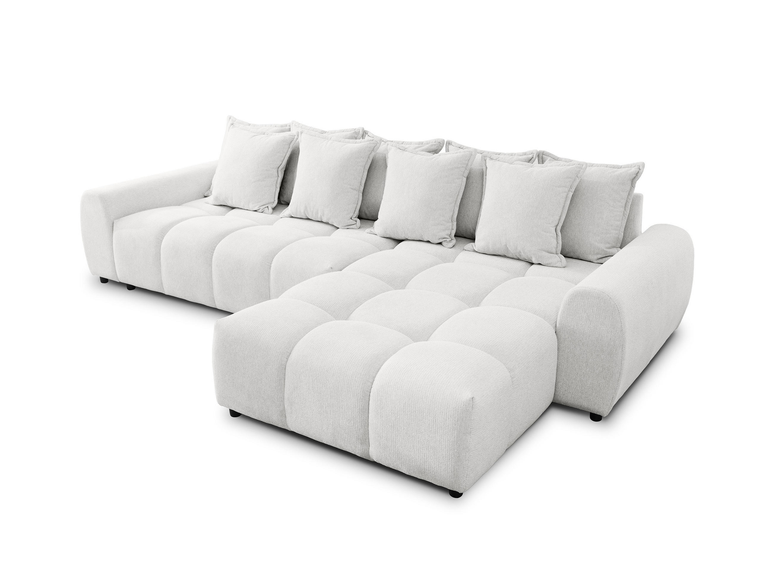 ECKSOFA Bubble mit losen Rückenkissen und Sitzfläche in Bubble-Optik aus weichem Creme Strukturstoff mit schöner Sitzkomfort - Ottomane rechts - Creme/Schwarz, Holz/Kunststoff (306/180cm) - S-Style Möbel