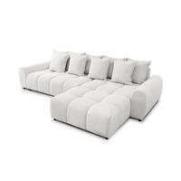 ECKSOFA Bubble mit losen Rückenkissen und Sitzfläche in Bubble-Optik aus weichem Creme Strukturstoff mit schöner Sitzkomfort - Ottomane rechts - Creme/Schwarz, Holz/Kunststoff (306/180cm) - S-Style Möbel