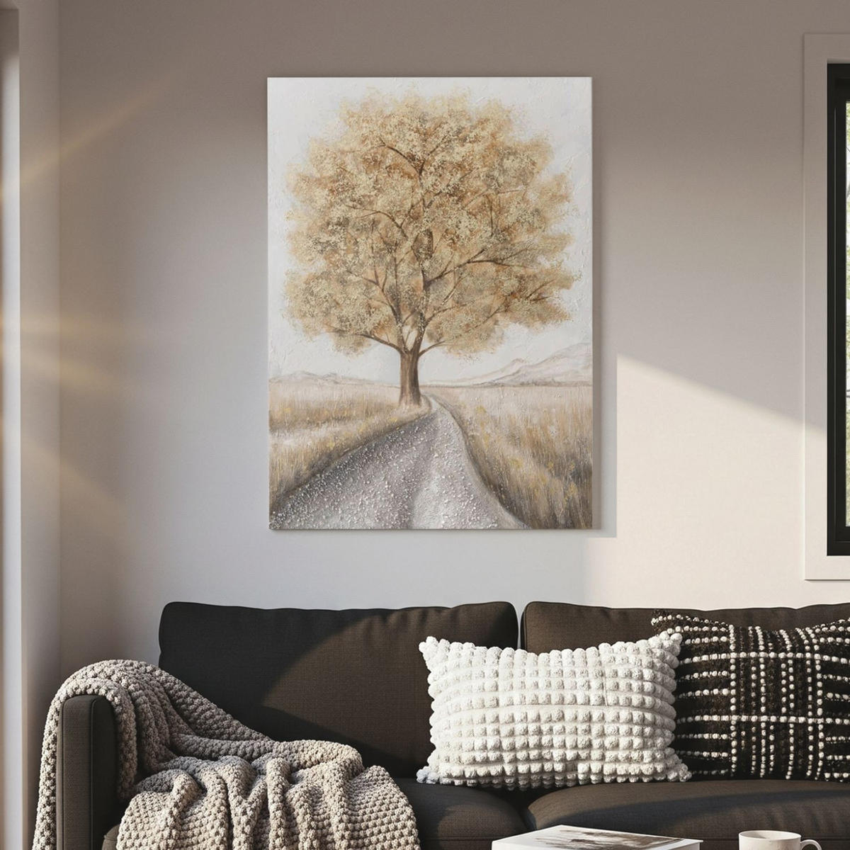 ACRYLBILD HANDGEMALT 60/90 cm - Beige/Grau, Holz/Textil (60/90cm) - KUNSTLOFT