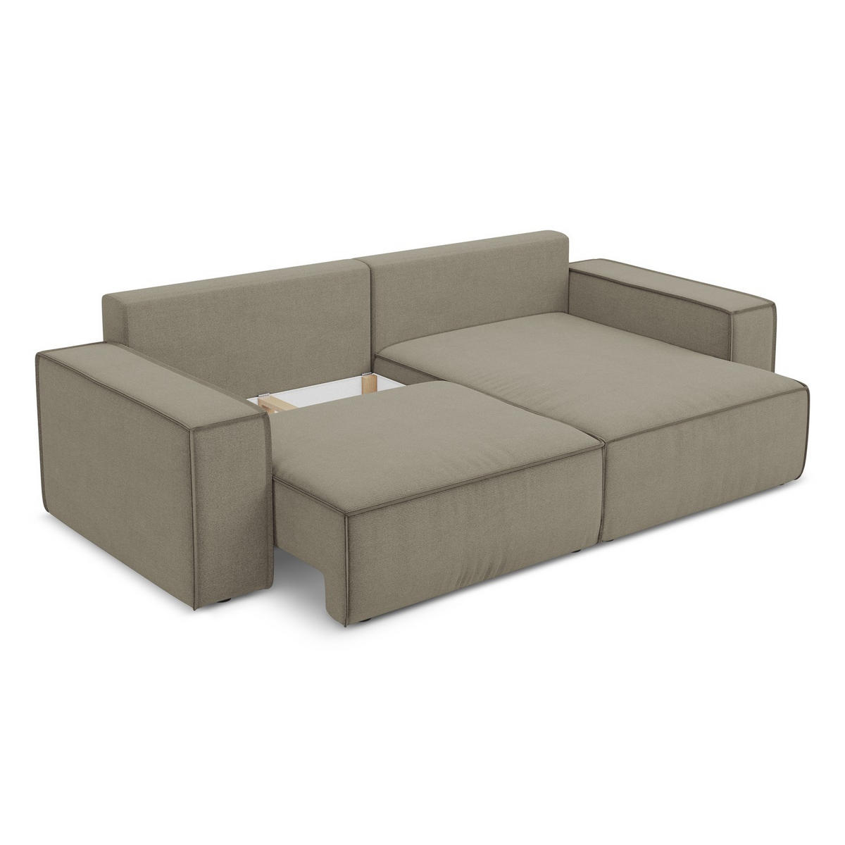 ECKSOFA mit Schlaffunktion Strukturstoff Stoff Beige - Beige/Schwarz, Kunststoff/Textil (257/148cm) - LaMiaSofa