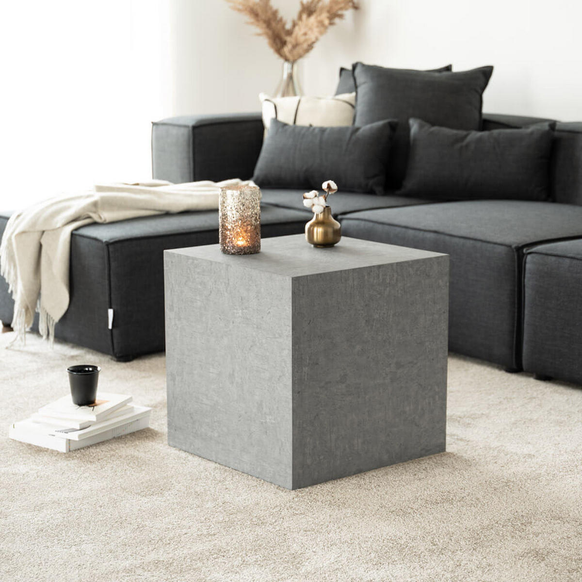 COUCHTISCH Marmor AMIRI M - 50 x 50 cm Grau - Grau, Holzwerkstoff/Textil (50/50/50cm) - Home Deluxe