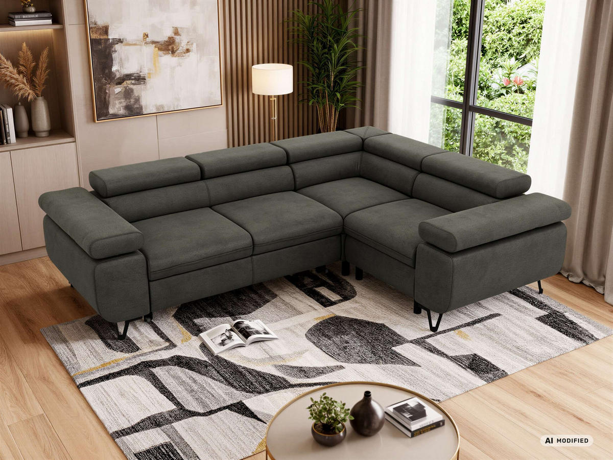ECKSOFA FALCO L - Dunkelgrau Velvet - Rechts Seite - Dunkelgrau/Anthrazit, Textil/Metall (268/197cm) - MKS