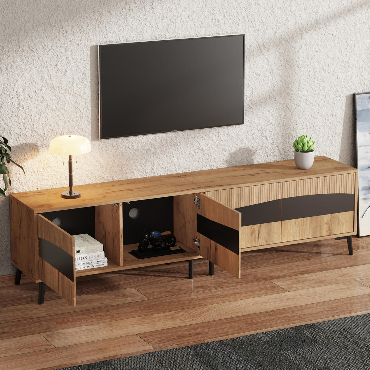TV-ELEMENT 150/38/44 cm Natürlich mit 4 Schränken - Ahornfarben, Holz (180/50/40cm) - Oxeza
