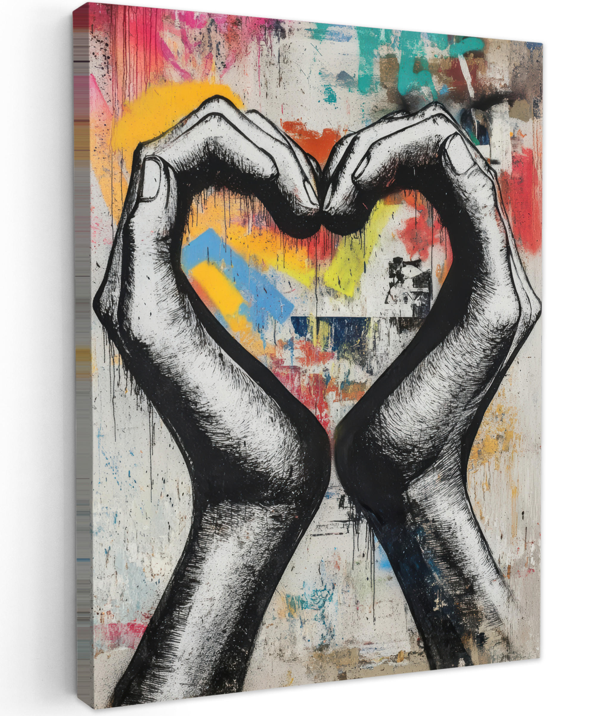 OBRAZ NA PLÁTNE Ruky - Srdce - Street art - Graffiti 30x40 cm - viacfarebná, textil (30/40cm) - MuchoWow