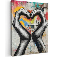 OBRAZ NA PLÁTNE Ruky - Srdce - Street art - Graffiti 60x80 cm - viacfarebná, textil (60/80cm) - MuchoWow