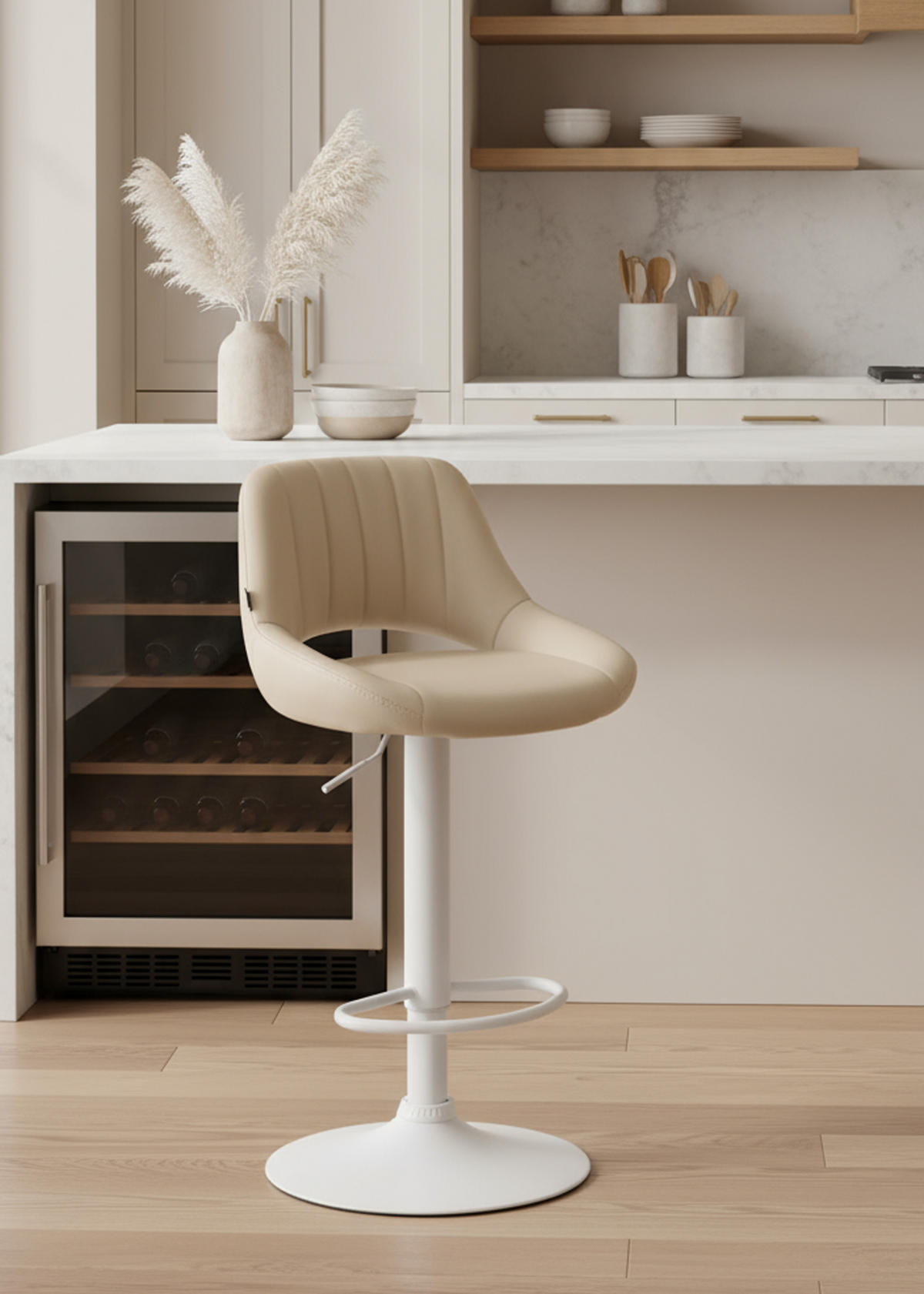 BARHOCKER 2er Set Milos Kunstleder W creme - Naturfarben/Weiß, Kunststoff/Metall (47/106/48cm) - TPFLiving
