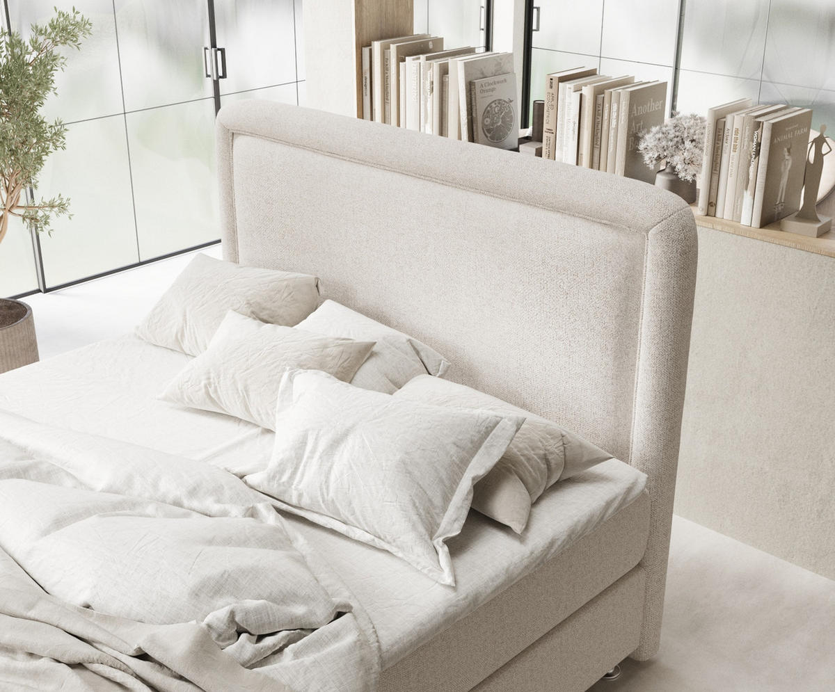 BOXSPRINGBETT Salvi Hellbeige 160/200 cm mit Latex-Topper - Beige/Silberfarben, Holz/Holzwerkstoff (160/200cm) - Maison de Reve