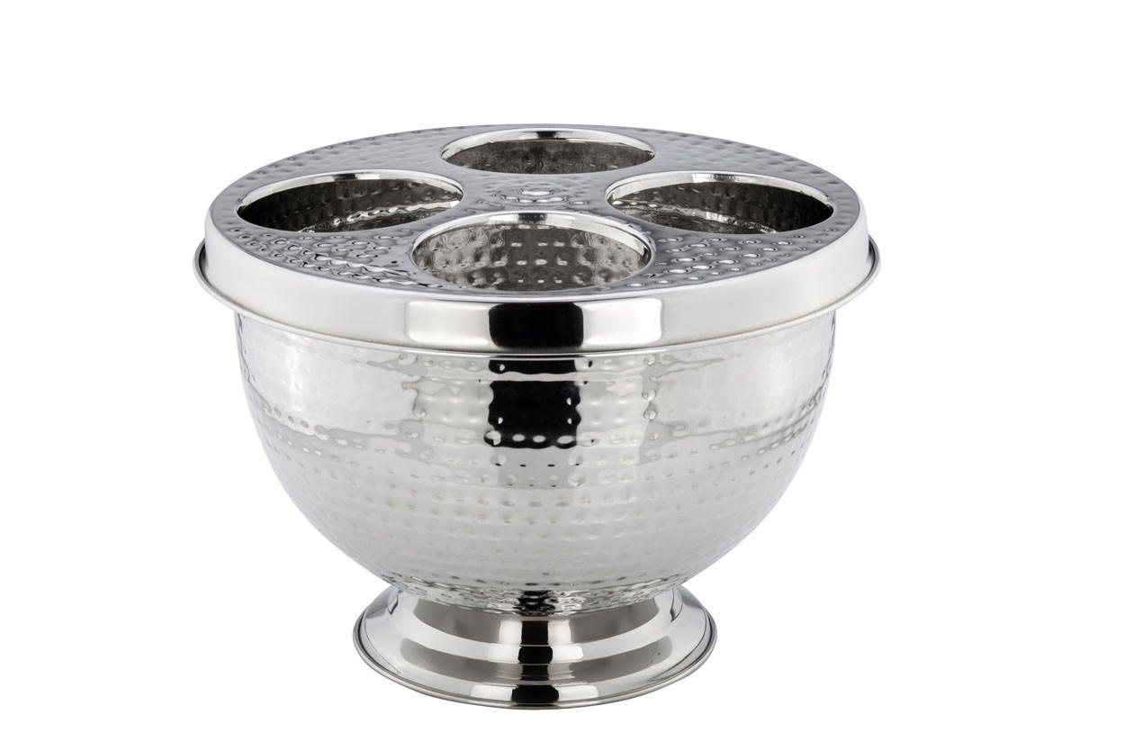 CHAMPAGNER-/FLASCHENKÜHLER Hammerschlag-Optik (H) 23 x (Ø) 29 cm mit Aufsatz - Silberfarben, Paraffin (29/23cm) - Hermann Bauer jun. Kollektion GmbH
