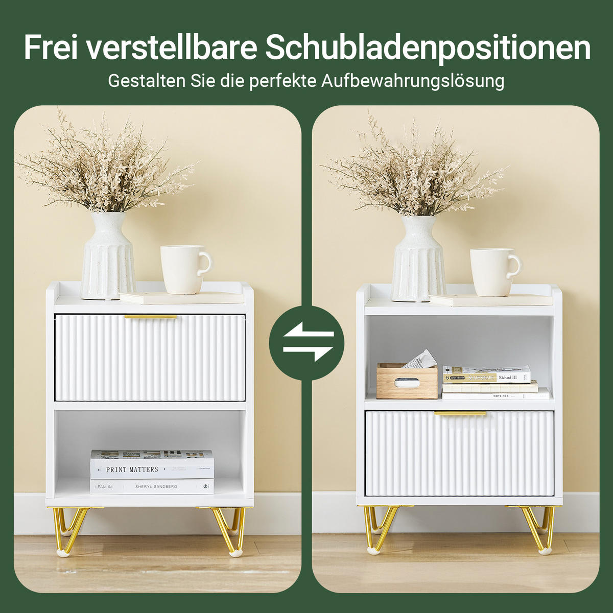NACHTTISCH Weiß - Weiß, Holzwerkstoff (40/51/40cm) - SoBuy