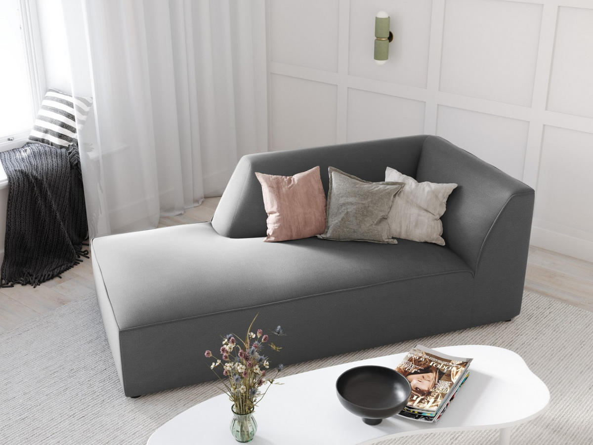CHAISELONGUE links Ruby aus Samt grau - Grau, Textil (93/69/180cm) - Micadoni