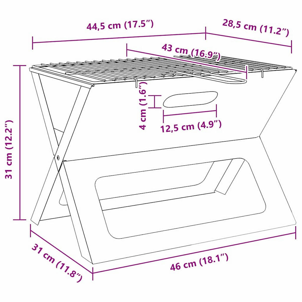 OUTDOOR-GRILL Schwarz 46/31/31 Cm Stahl - Schwarz, Metall (31/31/46cm) - vidaXL