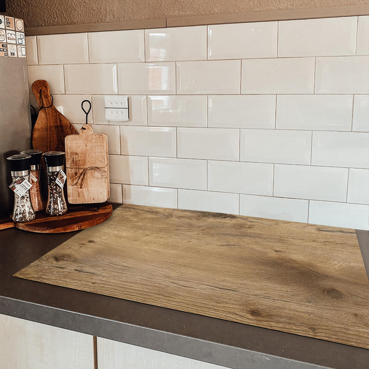 HERDABDECKPLATTE Holz - Braun - Holzoptik Induktionsmatte 81x52 cm - Eichefarben, Kunststoff (81/52/0.2cm) - MuchoWow