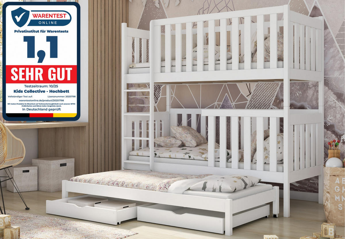 ETAGENBETT 90x200 cm mit Schublade in weiß - Weiß, Holz (90/200cm) - Kids Collective