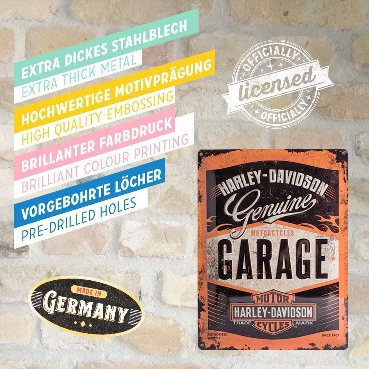 BLECHSCHILD 30/40 cm Harley-Davidson Garage - Multicolor, Metall (30/40/0.2cm) - Nostalgic-Art