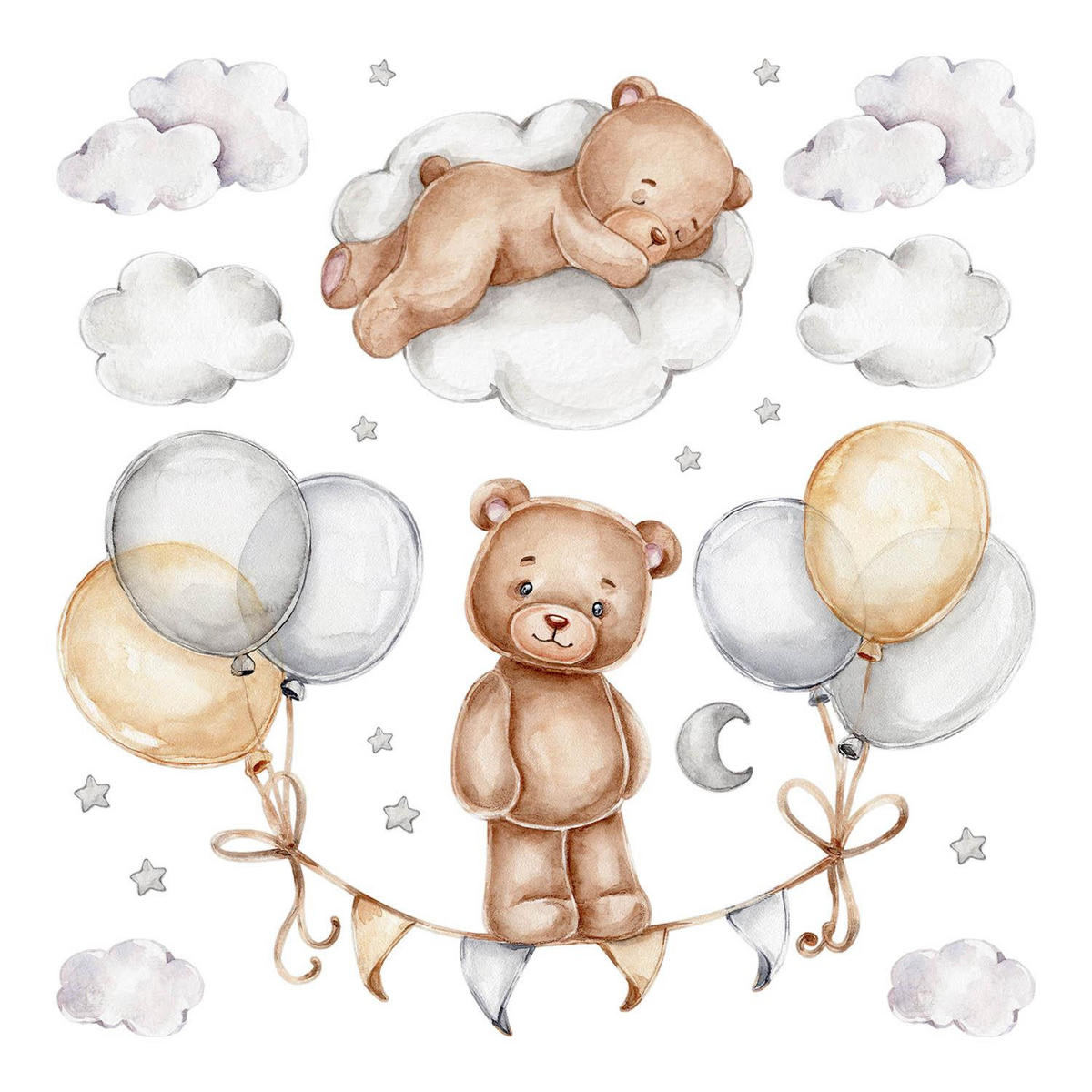 AUFKLEBER 80x106 cm Bären Ballon - Gelb, Kunststoff (80/106/0.1cm) - TULUP