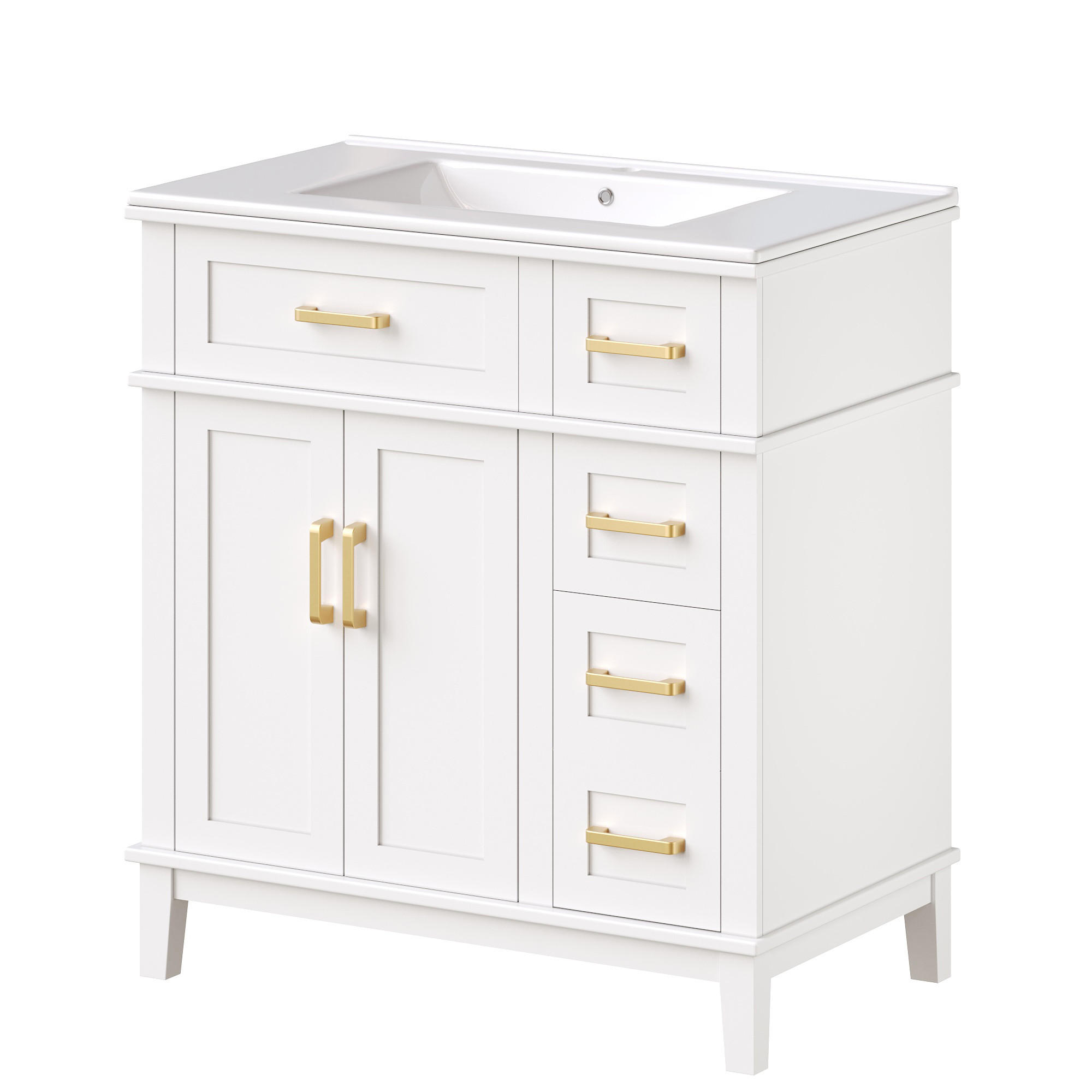 WASCHTISCHKOMBI Waschbeckenunterschrank 76x46,5x86cm Keramikbecken-Soft-Close-Schubladen - Weiß, Holzwerkstoff (46.5/86/76cm) - Raelunyi