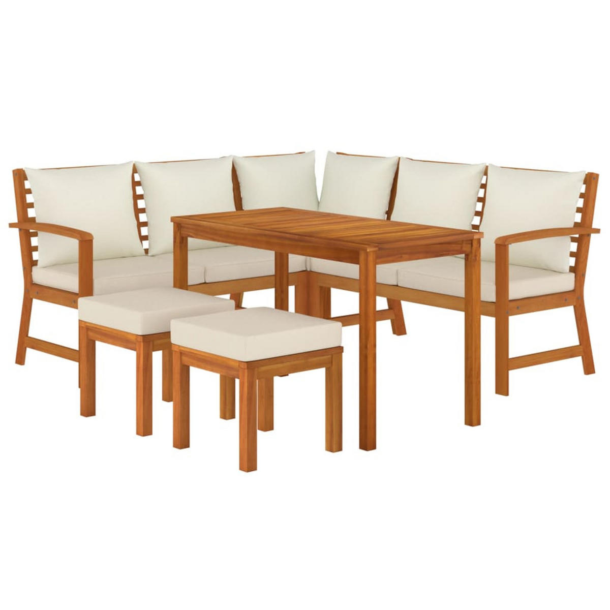 GARTEN-ESSGRUPPE 6Er Set Mit Kissen Massivholz Akazie - Braun, Holz - vidaXL