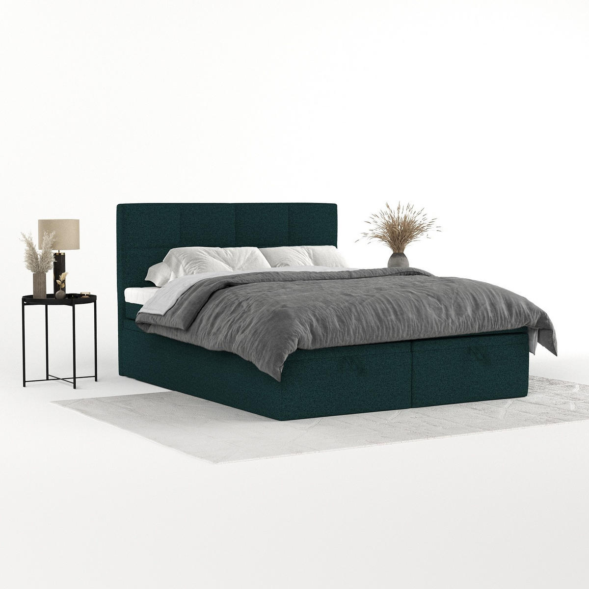 BOXBETT Tessa 200/200 cm Grün im Riva Stoff - Schwarz/Grün, Holz/Holzwerkstoff (200/200cm) - AltaBeds