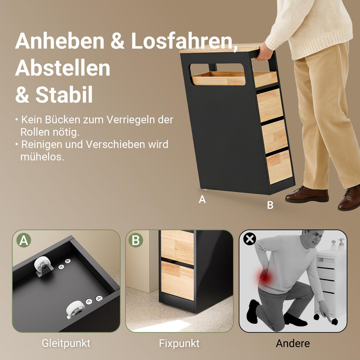 NISCHENREGAL mit Rollen, Schwarz - Schwarz, Holz/Holzwerkstoff (23/82/65cm) - SoBuy