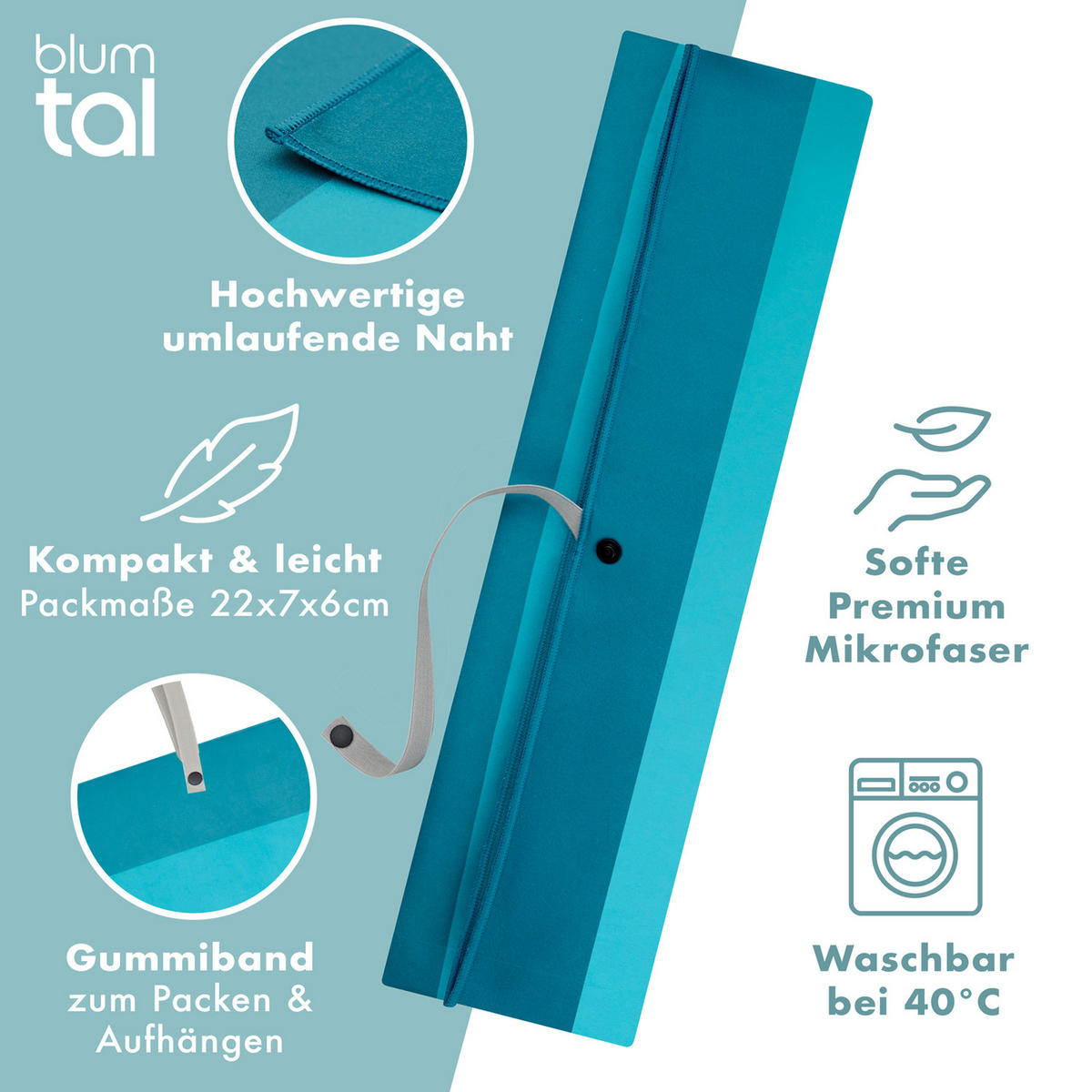 STRANDTUCH Thor 90/180 cm, Türkise Streifen - Türkis/Blau, Textil (90/180cm) - Blumtal