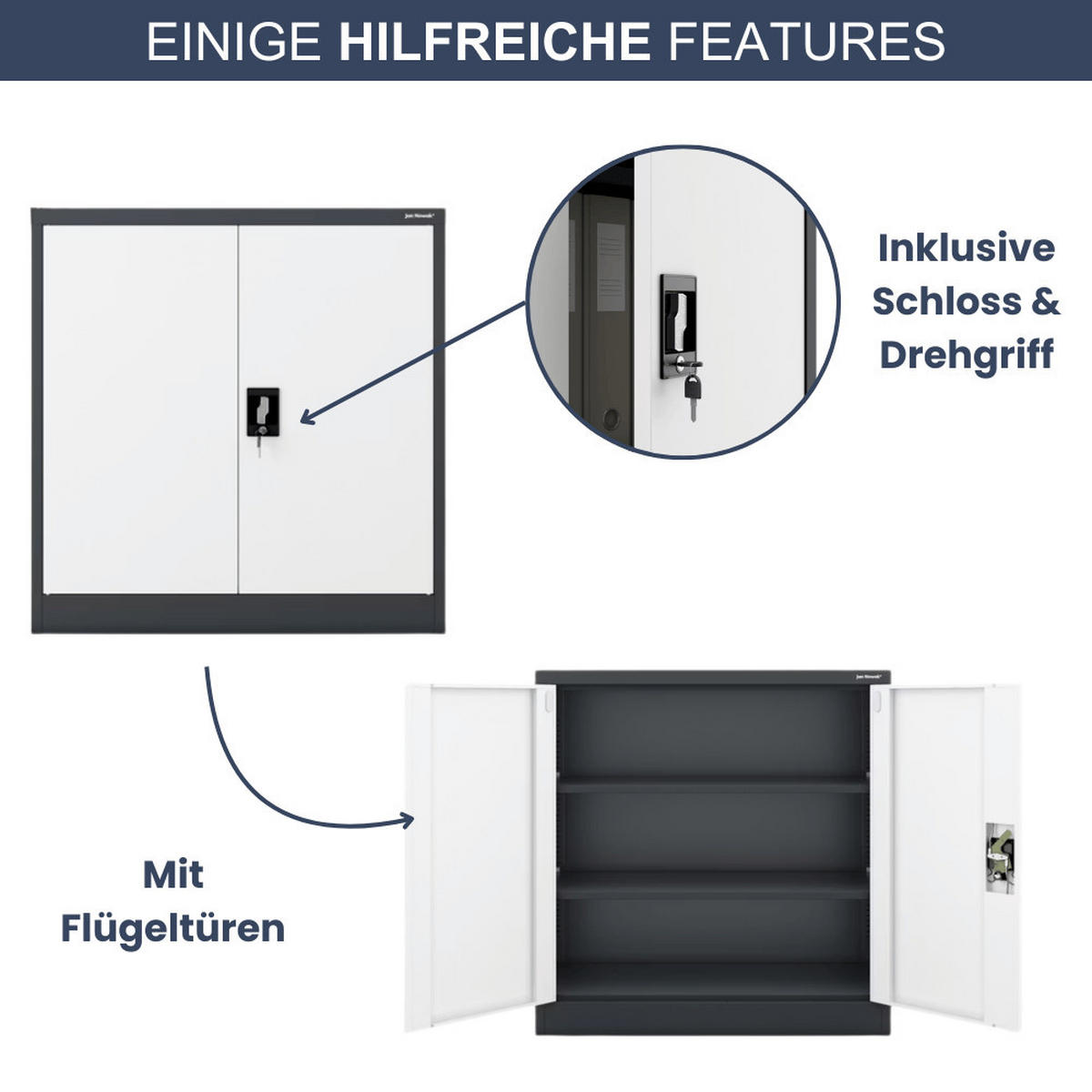 AKTENSCHRANK abschließbar BEATA mit Flügeltüren 93x90x40cm Anthrazit-Weiß - Anthrazit, Metall (90/93/40cm) - Jan Nowak