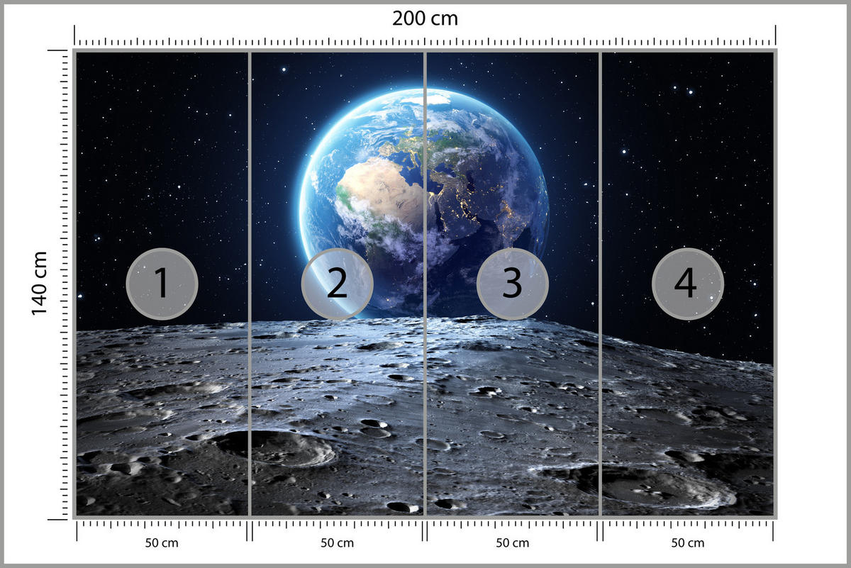 FOTOTAPETE für Schlafzimmer Mondblick Erde Kosmos Planet 200x140 - Blau/Schwarz, Papier (200/140cm) - Muralo