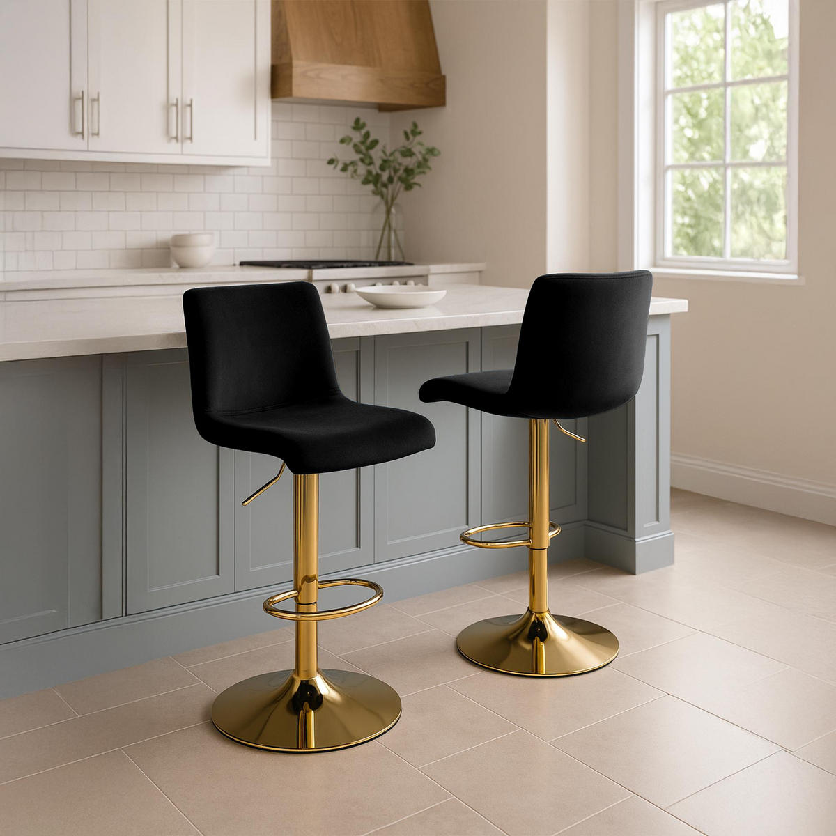 BARHOCKER Samt Schwarz - Schwarz, Textil (39/83/36cm) - CLP