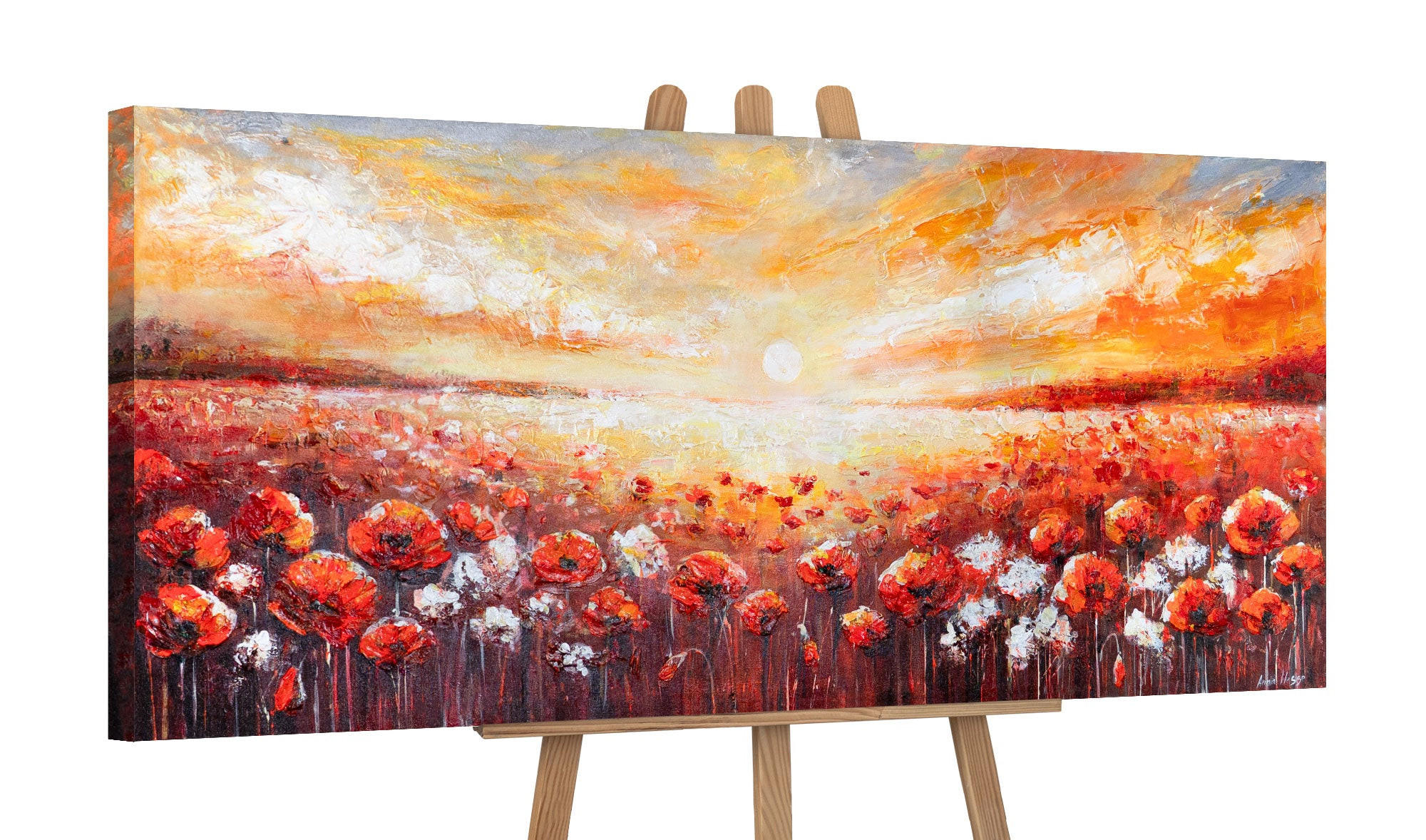 GEMÄLDE Scharlachrote Mohnblumen auf Keilrahmen 115x50 cm - Rot, Holz (115/50cm) - YS-art gallery