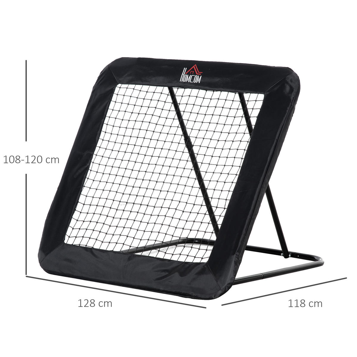 FUSSBALL REBOUNDER, Stahl, Schwarz, 128 x 118 x 108-120 cm - Schwarz, Metall (118/128cm) - HOMCOM