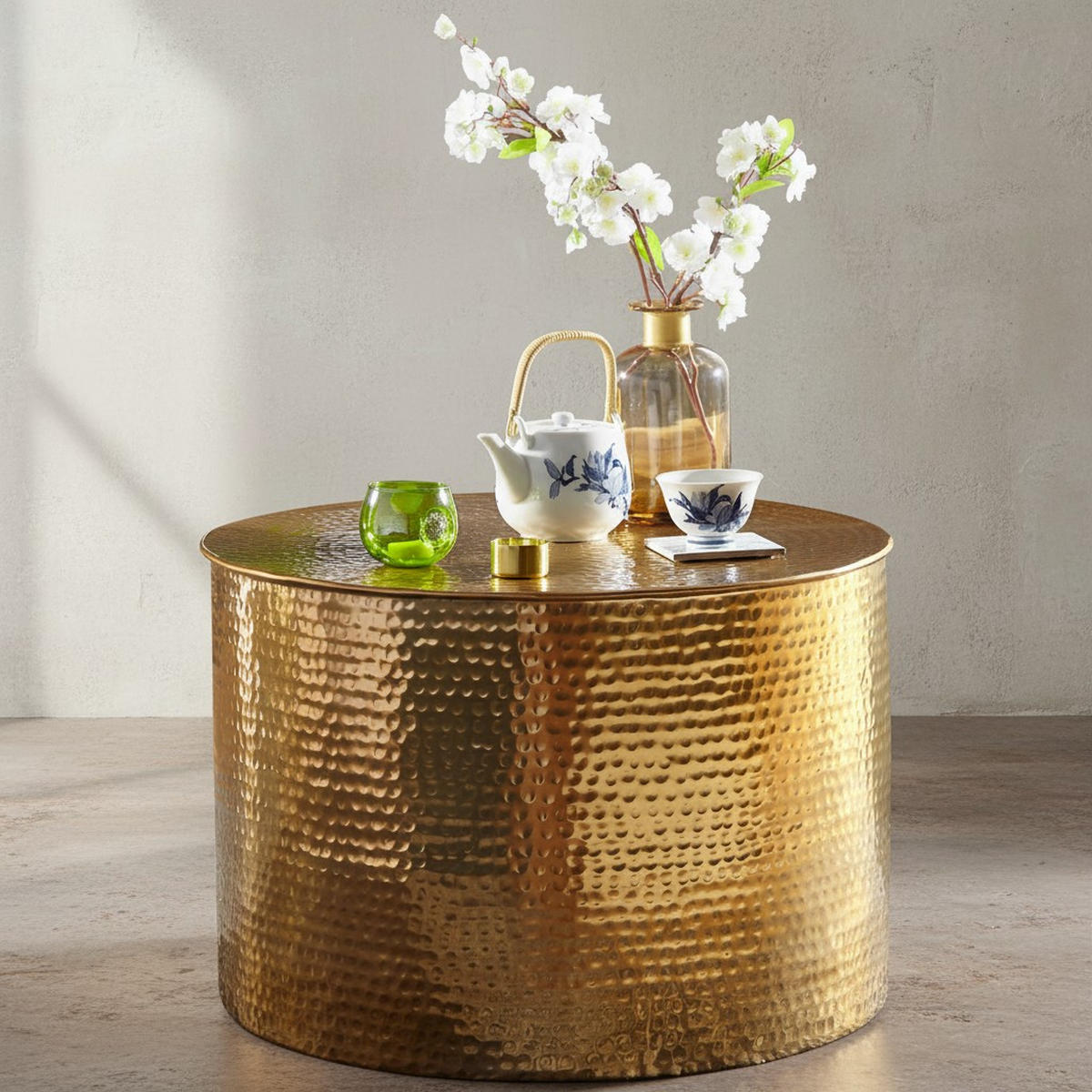 COUCHTISCH Orientstil Hammerschlag-Aluminium, Gold 61x61x40 cm - Goldfarben, Metall (61/61/40cm) - KADIMA DESIGN