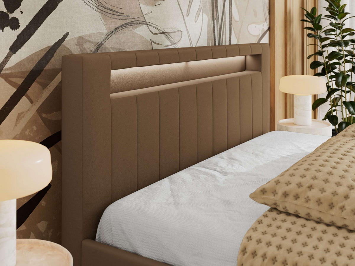 POLSTERBETT GOLD 5 CLASSIC 180/200 - Braun Kunstleder - ohne Matratze - Braun, Textil (180/200cm) - MKS