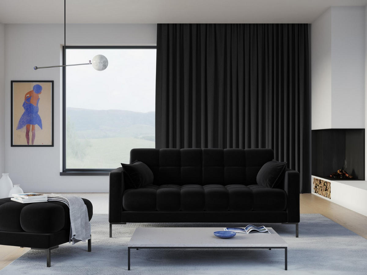 SOFA Mamaia aus Samt schwarz 2 Sitzplätze - Schwarz, Textil (92/75/152cm) - Micadoni