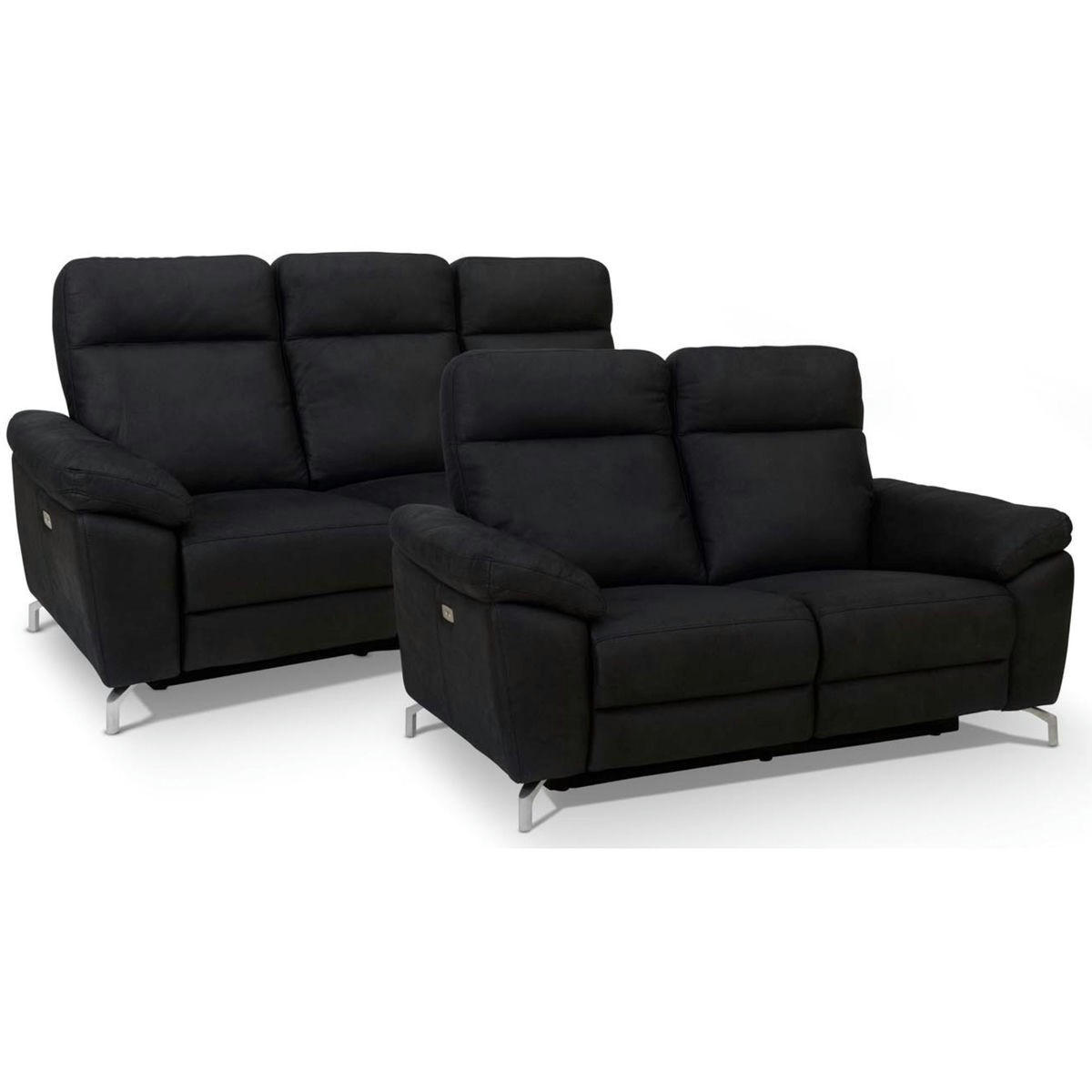 DREISITZER-SOFA Mikrofaser Schwarz - Schwarz, Leder/Metall (222/101/96cm) - Furnhouse