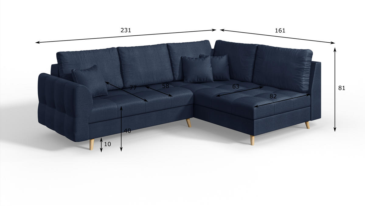 ECKSOFA MIT HOCKER Lorine Mikrofaser Dunkelblau - Hellbraun/Dunkelblau, Buchenholz/Textil (231/161cm) - S-Style Möbel
