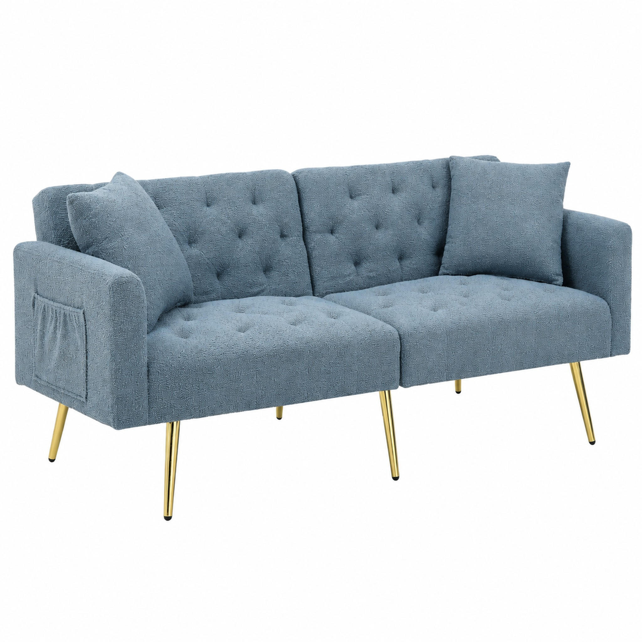 SOFA mit verstellbarer Rückenlehne, 2-Sitzer, Teddy Blue - Blau, Holzwerkstoff (177/74/78cm) - Meubliv