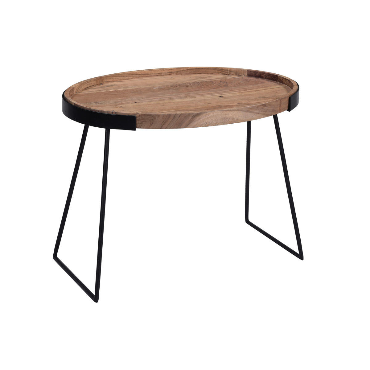 COUCHTISCH 2er Set Metall Massives Akazienholz ELAVO - Dunkelbraun, Holz (65/45/48cm) - Miliboo
