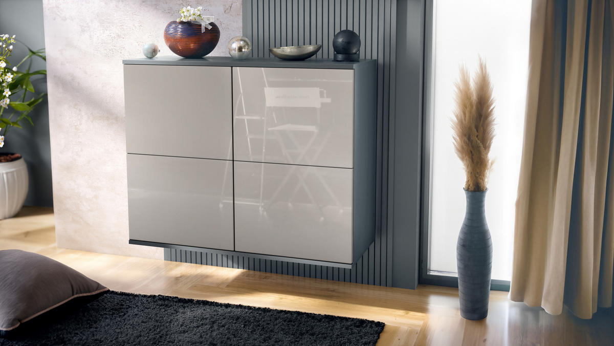 KOMMODE Rova Sandgrau Hochglanz - Sandfarben, Holzwerkstoff (92.5/73.5/35cm) - Vladon