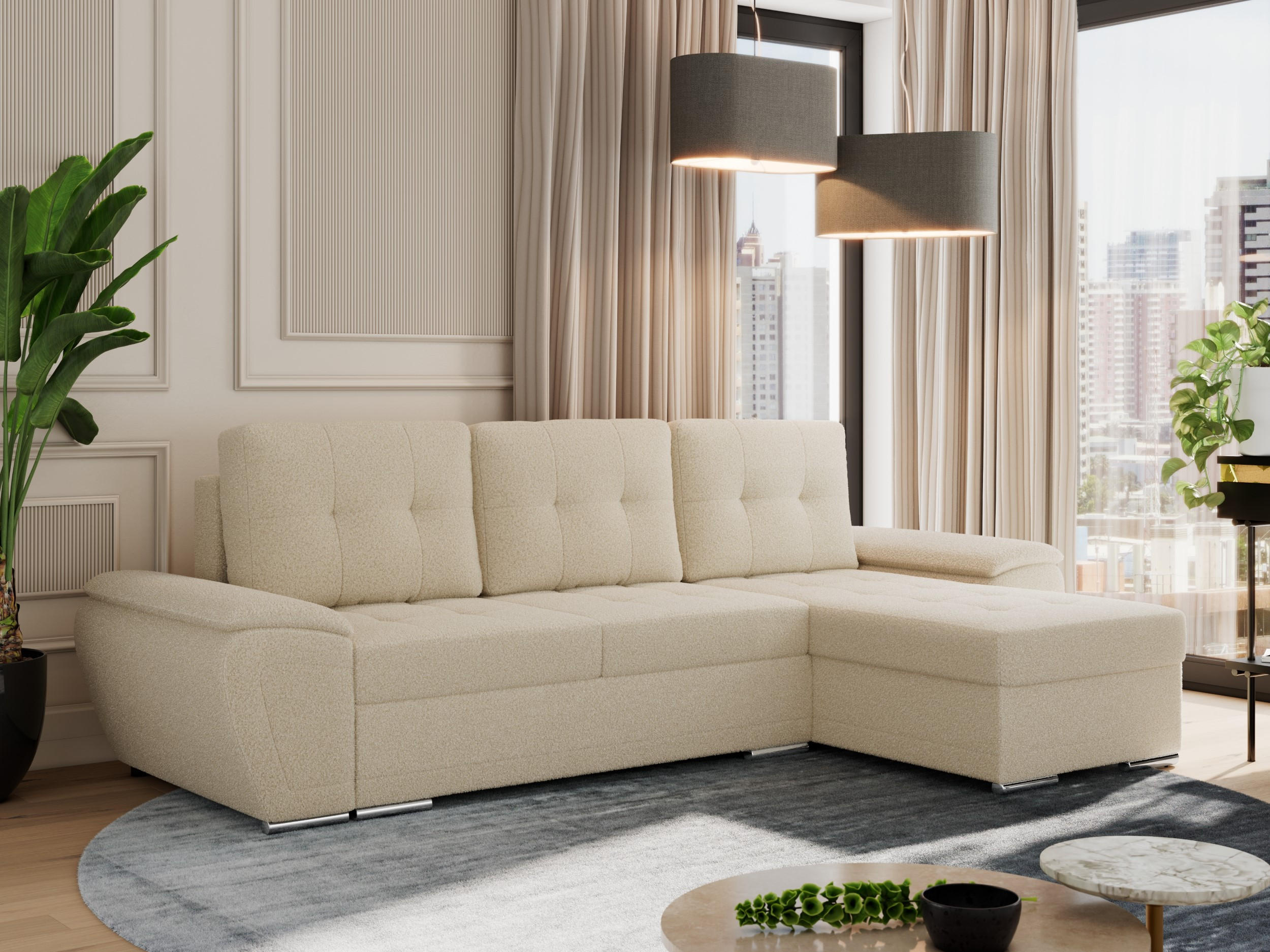 ECKSOFA UMBRIA L Beige Boucle - Beige/Grau, Textil (271/157cm) - MKS