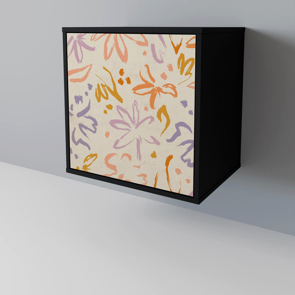 SIDEBOARD SPRING WHIMSY, Schwarz, 57,5x42x70,5 cm, Schwarze Metall-Sternfüße - Multicolor/Schwarz, Holzwerkstoff/Metall (57.5/70.5/42cm) - SpaceRebels