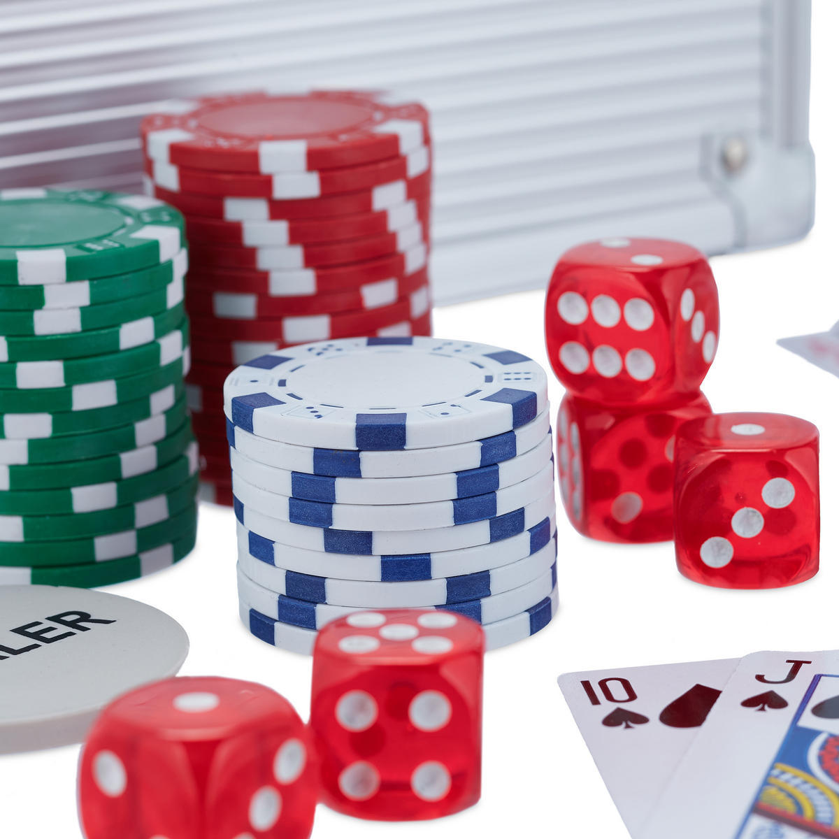 POKERKOFFER - Silberfarben, Kunststoff/Textil (20.5/6.5cm) - Relaxdays