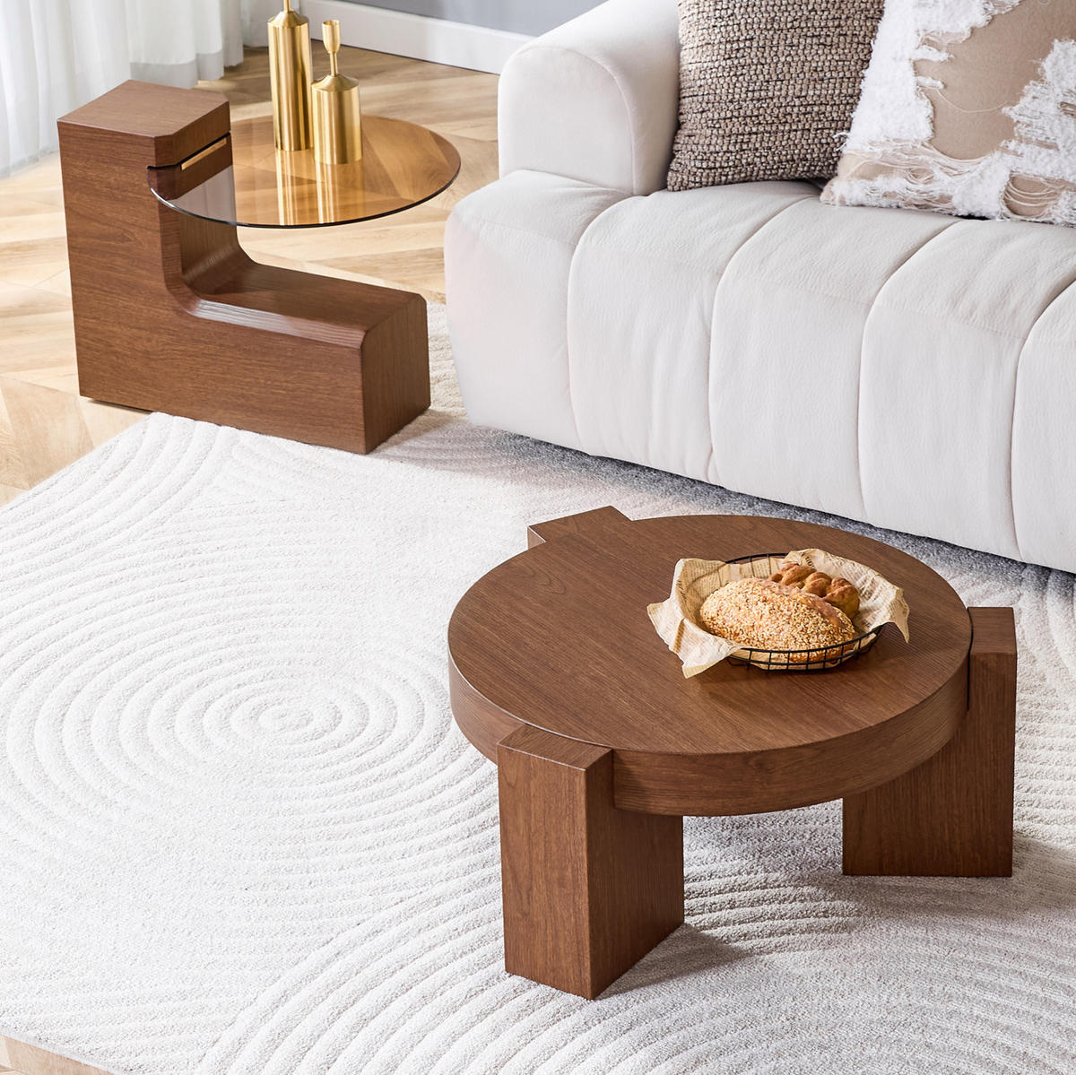 COUCHTISCH-SET 61/61/30 cm mit integriertem Beistelltisch und 2 Ebenen, Nussbaumoptik/Braun - Walnussfarben, Holzwerkstoff (61/61/30cm) - Redom