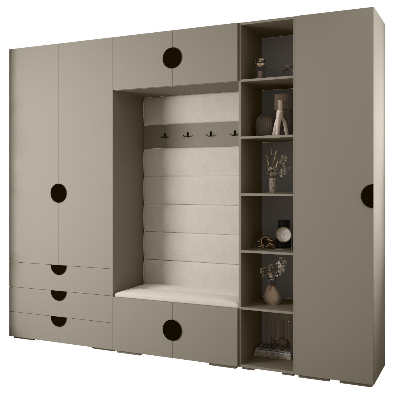 Abiks Möbel Garderoben-Set Kaschmir, Beige, Schwarz 290x236.7x47 cm