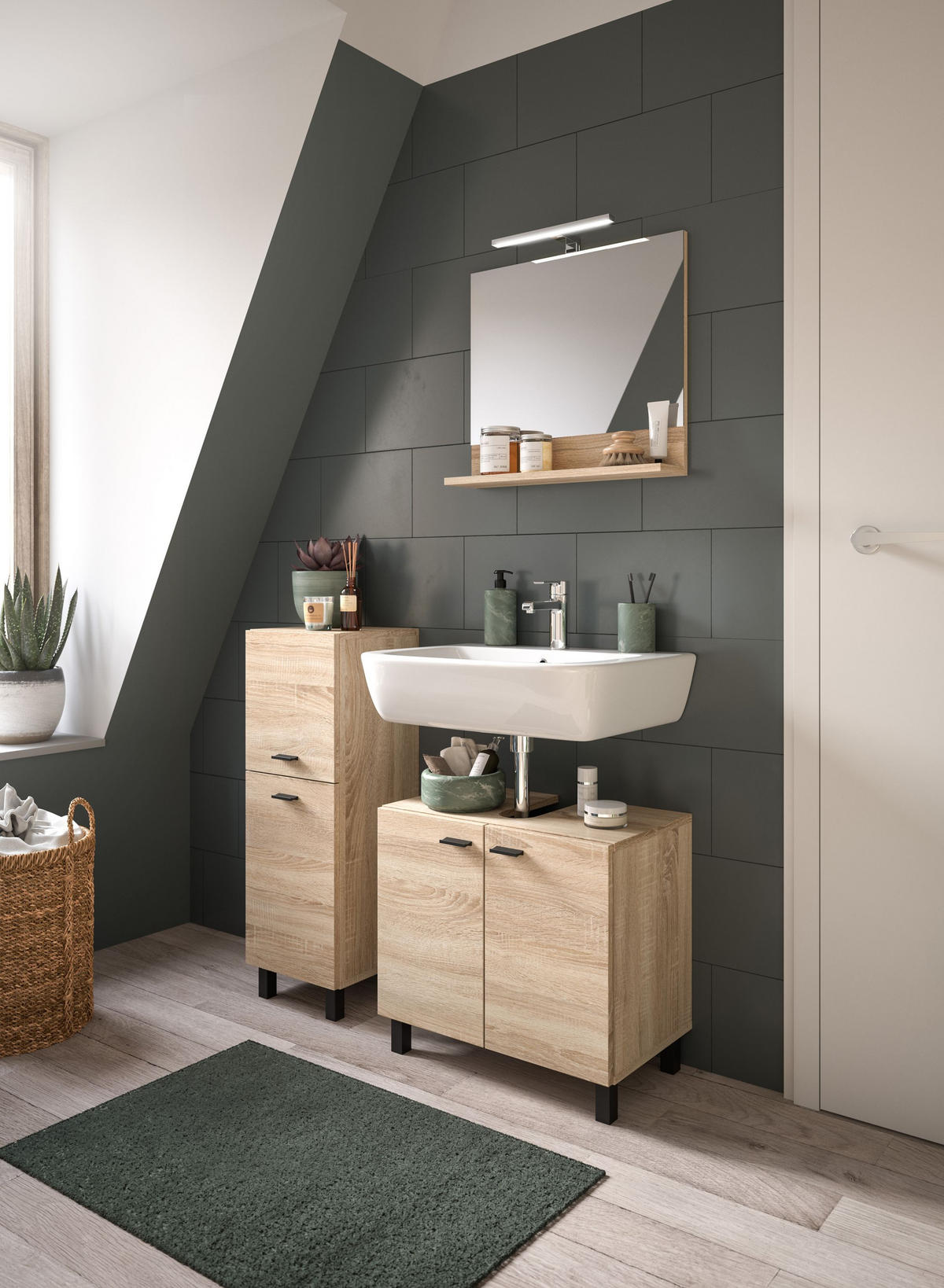 BADSCHRANK Boston/Tampa Bad in Eiche Sonoma Nachbildung - modernes Design - B/H/T: 30x80x29 cm - Sonoma Eiche, Holzwerkstoff (30/80/29cm)