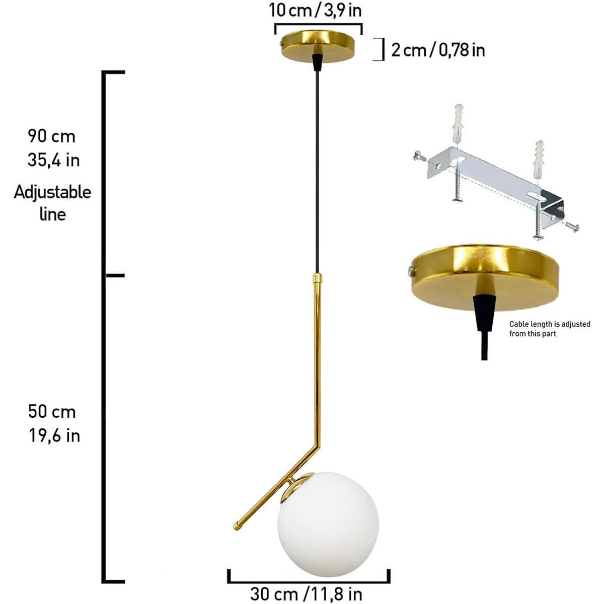 PENDELLEUCHTE Wohnzimmer Waterfor - Goldfarben, Glas/Metall (50/30/50cm) - Bamyum