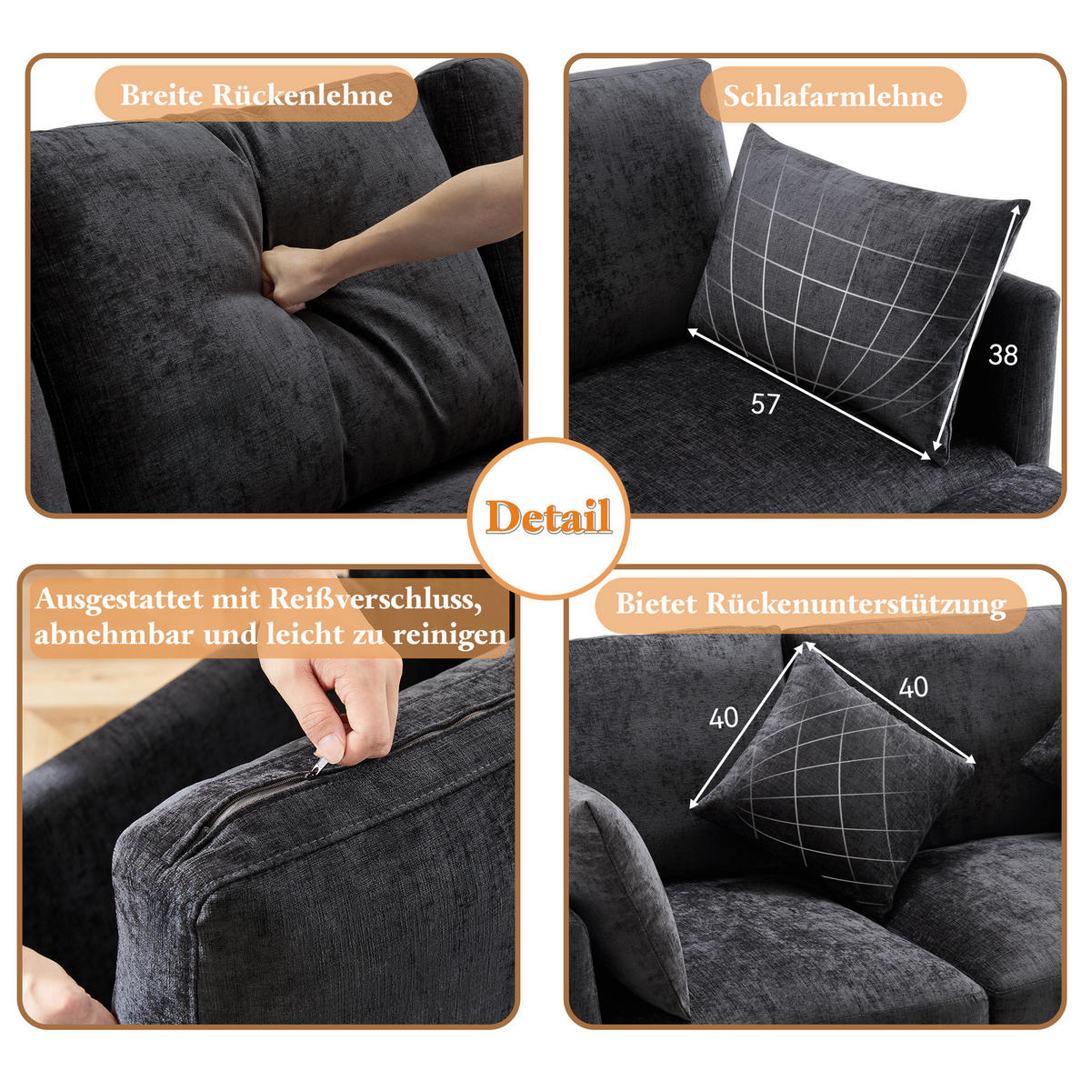 ECKSOFA Chenille mit Hocker 216/161/81 cm Grau abziehbare Sitzkissen - Grau, Textil (161/216cm) - Redom