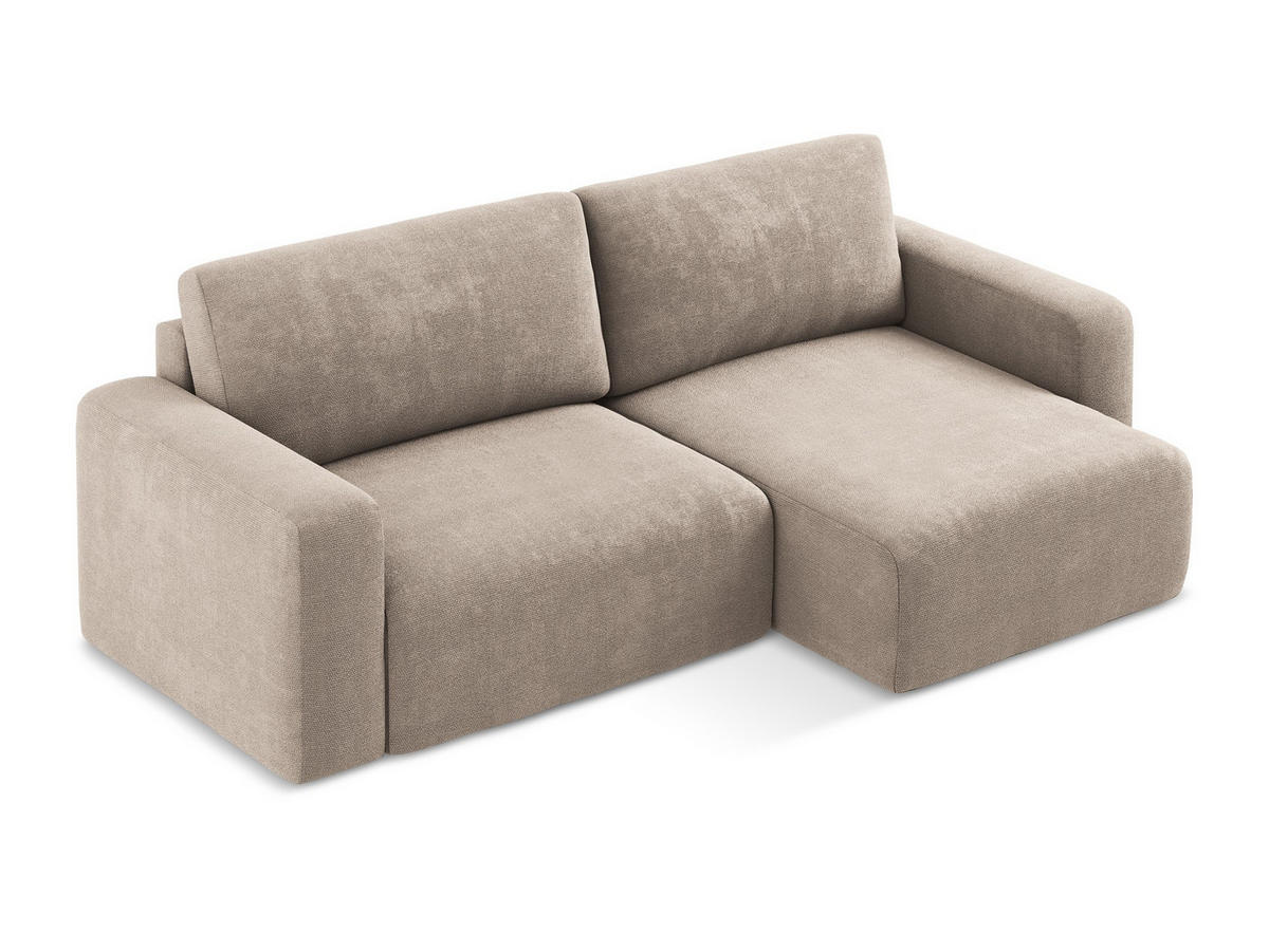 ECKSOFA mit Schlaffunktion rechts Chenille Stoff Beige - Beige/Schwarz, Kunststoff/Textil (244/149cm) - Makamii
